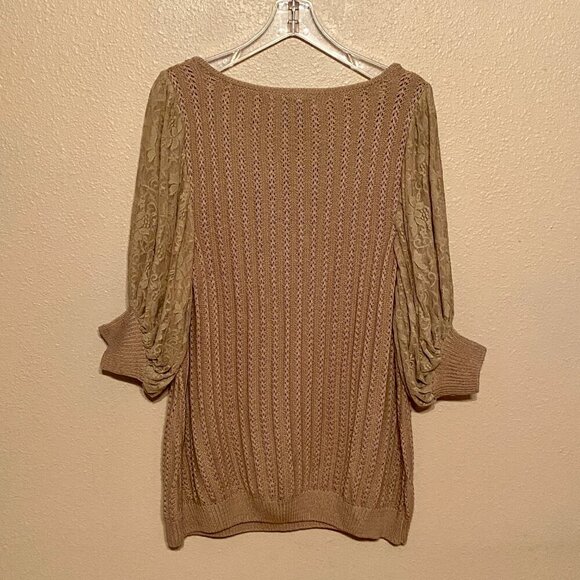 Denim 24/7 Women's Brown Lace Sleeves Knit Sweater Size M - Picture 2 of 7